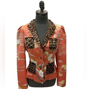 Sophy Curson Silk Coral Cheetah Blazer 10